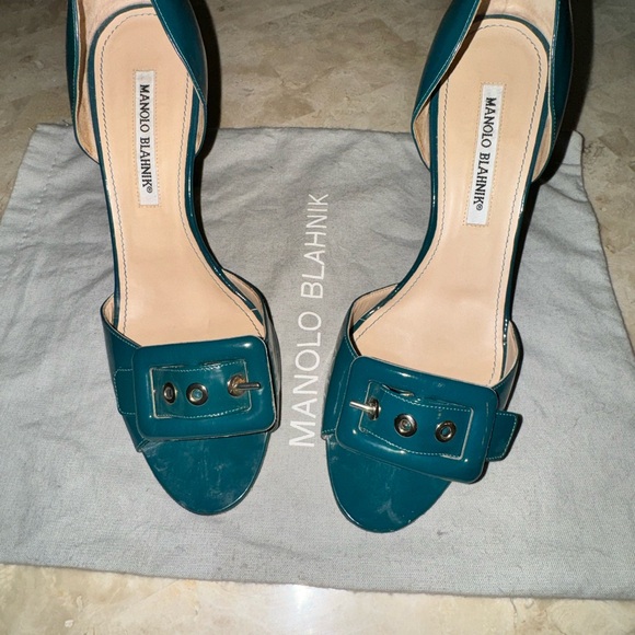 Manolo Blahnik Shoes - Manolo Blahnik teal patent leather pumps 38.5